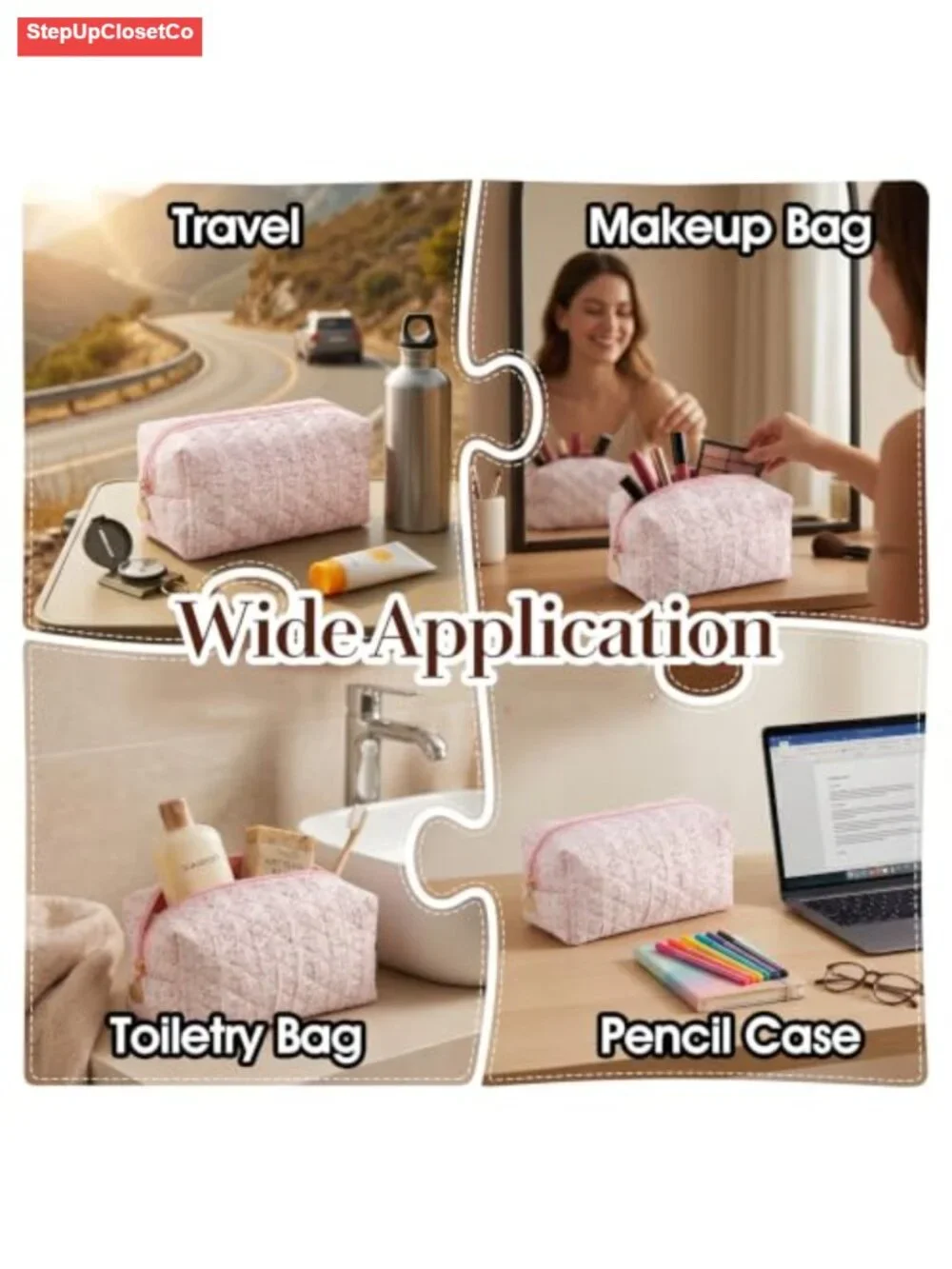 Floral Quilted Cotton Makeup Bag Cosmetic Pouch Travel Toiletry Organizer Women